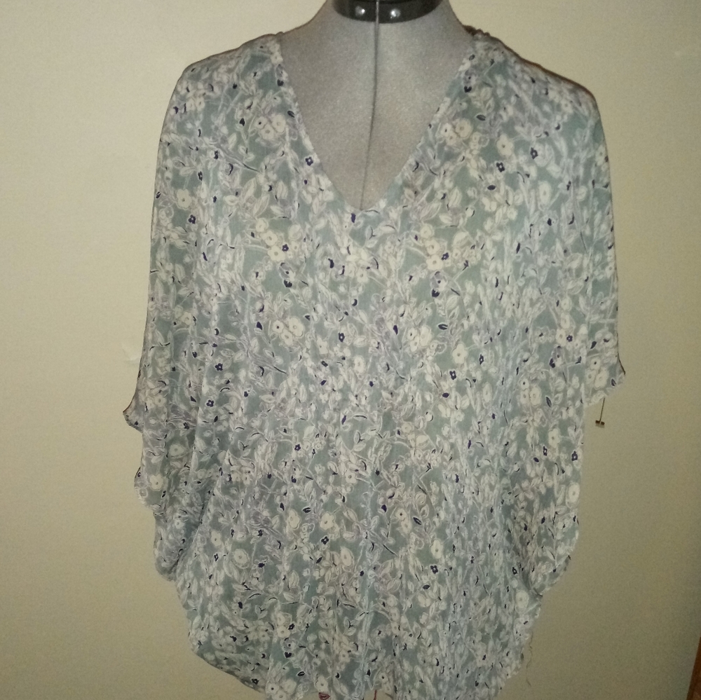Denim and Supply Ralph Lauren Blue White Floral Batwing Blouse,Denim Supply Top